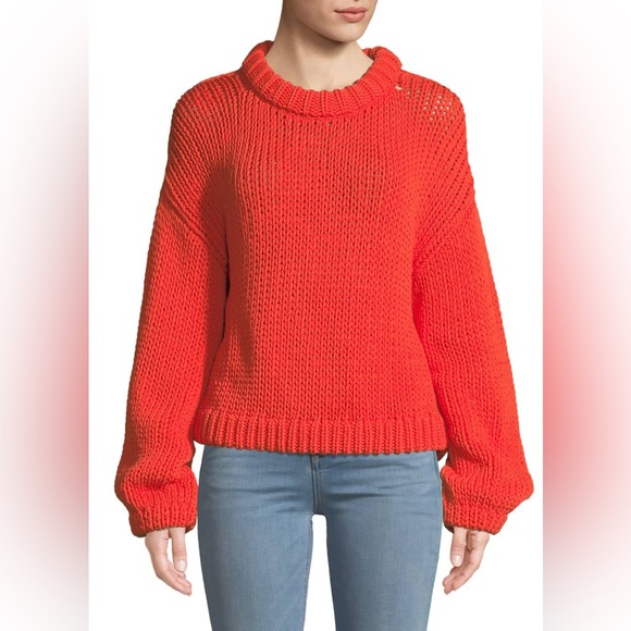 Tibi Tube Yarn Cropped Pullover Sweater Red - Picture 5 of 5